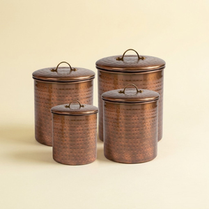 Premium Hammered Copper Canister Set Of 3 With Airtight Wooden Lids Luxury Kitchen Storage <b>Jars</b> For Tea Coffee Sugar And Dry - Product Image 6