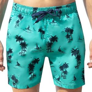Men's Tropical Print <b>Board</b> Shorts Quick Dry Drawstring Closure Mid Rise Swim Trunks Casual Beach Wear Front Logo - Product Image 3