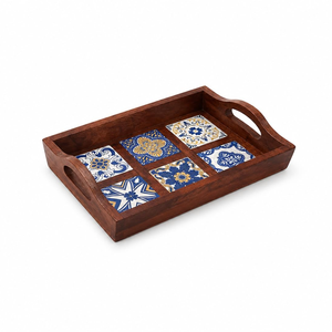 Bandeja de Servir de Madera de Mango de Lujo con Diseño Decorativo de Azulejos, Plato de Servir de Madera Hecho a Mano para Té, Café, Bocadillos, Decoración del Hogar, Regalo - Product Image 1