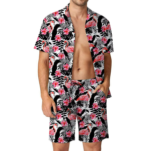 New Summer Quick Drying Woven Polyester/Cotton Casual Loose Lightweight Breathable <b>Men's</b> <b>Beach</b> Flower <b>Shirt</b> Shorts Two-piece Set - Product Image 2