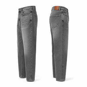 Jean en denim délavé à taille haute et coupe droite pour homme, style workwear, avec plusieurs poches, fermeture boutonnée, en coton bleu - Product Image 4