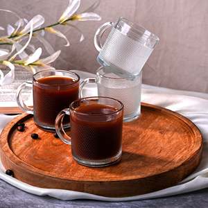 Juego de Vasos/Tazas de Vidrio Transparente Texturizado, 4 Unidades de 400 ml de Capacidad, Diseño Clásico, Apto para Alimentos, Reutilizable, para Hoteles y Bodas - Product Image 6