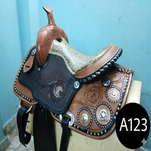 <b>Leather</b> Horse Saddle Western Hand <b>Tooled</b> For Trail Riding Ranch <b>Work</b> Equestrian Use With Comfortable Seat Riding Gear - Product Image 3