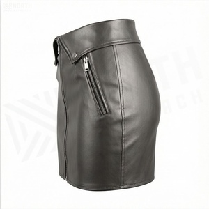 Jupe crayon mini en similicuir taille haute pour femme avec fermeture éclair, style motard, couleur unie, toutes saisons - Product Image 4