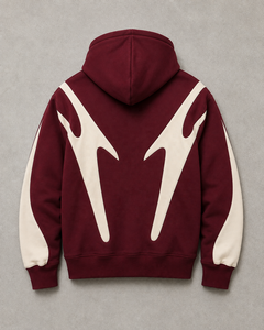 Voxstyle <b>Men's</b> <b>Burgundy</b> Zip-Up <b>Hoodie</b> Color Blocking Streetwear Regular Fit Cotton Fleece Autumn Wear - Product Image 2