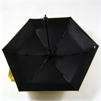 Parapluie de voyage pliable 5 sections 19 pouces, ouverture manuelle, pongé noir UPF50, fibre de verre, léger 207g, sangle, logo personnalisé OEM