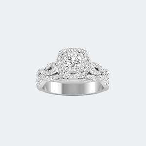 Anillo solitario redondo de 1.00 quilates – Halo trenzado con pavé - Product Image 2