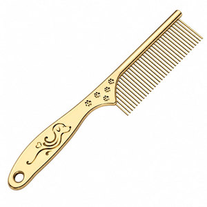 Peigne de toilettage pour animaux de compagnie en métal doré avec manche à motif floral pour le soin des poils de chiens et de chats - Product Image 5