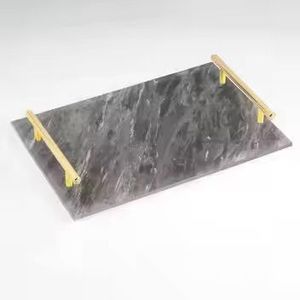 Grey Marble Design Decorative Serving Tray with Gold Handles Wooden <b>Coffee</b> <b>Table</b> Tray Modern Serving Platter Home Decor - Product Image 1