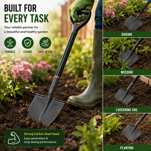 Pala de boca redonda con hoja de acero al carbono y mango de plástico en forma de D para excavar, jardinería, aflojar la tierra, plantar y trabajos al aire libre - Product Image 3
