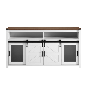 U_STYLE 59.3FT Credenza Buffet Stile Rustico per Soggiorno con Porta Scorrevole Stile Barn e Pannelli a Rete, Design con Vani Aperti - Product Image 5