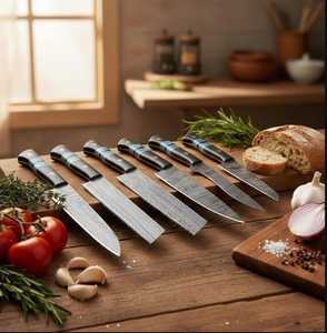 THEWIZ <b>CRAFTS</b> Handmade High Quality Custom Made Damascus Steel Chef <b>Knife</b> Set 7 Piece Ambidextrous Satin Finish Wooden Handles - Product Image 2