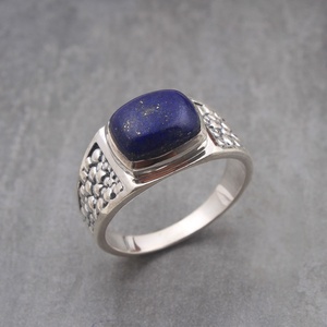 Natural <b>Lapis</b> <b>Lazuli</b> 925 Sterling Silver Signet <b>Ring</b> Handmade Cushion Cabochon Blue Gemstone Statement <b>Ring</b> - Product Image 1