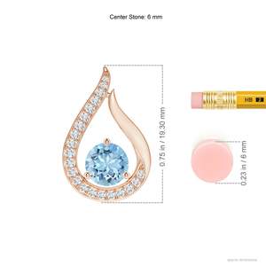 14K Pure <b>Gold</b> IGI Certified IGI Certified Natural 6MM Round Cut 0.75Ctw Floating Aquamarine Tulip Handmade <b>Pendant</b> with Diamonds - Product Image 2