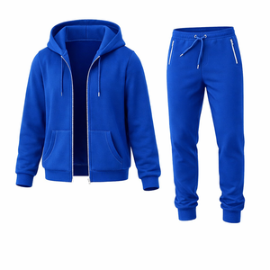 <b>Men</b> Solid Hooded Blue Sweatshirt <b>Jogger</b> Tracksuit Set <b>Gym</b> Workout Sportswear Polyester Cotton Fleece Custom Logo Training - Product Image 2