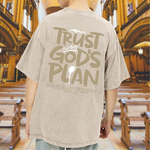 T-shirt graphique Faith oversize en coton délavé vintage, style streetwear pour homme, avec imprimé chrétien, en coton épais - Product Image 2