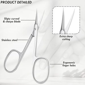 Ciseaux à cuticules avec logo personnalisé, ensemble d'outils professionnels avec étui en cuir, ciseaux à manucure en acier inoxydable courbés avec manche en acier - Product Image 2