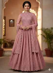 Vestido de fiesta Fox Georgette con bordado de espejos, diseño de Fox Georgette, con detalles brillantes de espejos reales y bordados. - Product Image 6