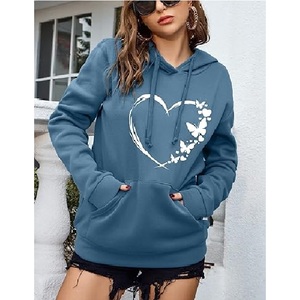 Sweat-shirt graphique à imprimé cœur, avec cordon de serrage, manches longues et poches, pull-over - Product Image 5