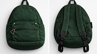 Sac à dos d'étudiant en toile vert foncé, sac à livres léger et souple avec poche avant zippée et bretelles