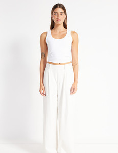 Pantalones anchos de cintura alta blancos, plisados al frente, de satén, elegantes, largos, holgados, de verano, para mujer - Product Image 6