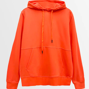 Men's <b>Orange</b> Hooded <b>Fleece</b> Sweatshirt Regular Fit Solid Color Casual Pullover with Front Pocket - Product Image 4