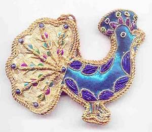 Luxury Design Peacock Shape <b>Blue</b> Color And Golden Zari Embroidery With Beaded Work Hanging Ornaments <b>Christmas</b> <b>Tree</b> Decoration - Product Image 2