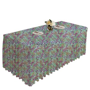 Dining Table Home Decor Pure Cotton <b>Rectangle</b> Pleated <b>Tablecloths</b> Floral Design Hand Block Printed Home Stead Pleated <b>Tablecloth</b> - Product Image 1