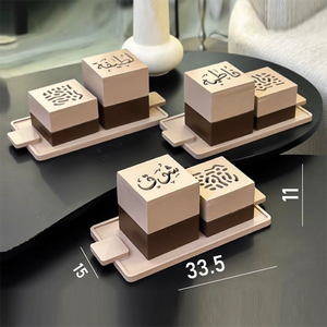 Quemadores de Incienso Triangulares Modernos de Madera con Tapas con Caligrafía Árabe Cortadas con Láser. Decoración Premium al por Mayor para el Ramadán, para Uso con Incienso - Product Image 4