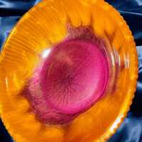 Bol en plastique vintage fait main, orange avec centre rose, design émaillé, pour servir des aliments lors de fêtes