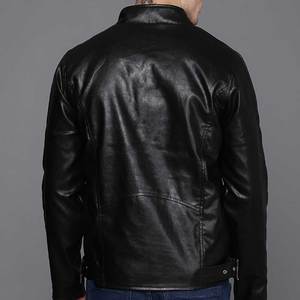 Men's Black Pu Leather Hooded <b>Jacket</b> Moto Biker Style Zipper Closure Slim Fit Solid Color Autumn Wear - Product Image 2