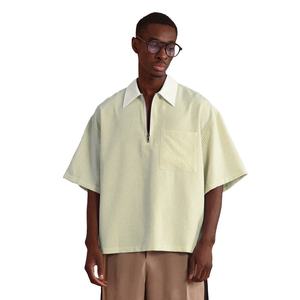 Camiseta Deportiva Ligera de Manga Corta para Hombre, Corte Regular, Cuello Personalizado con Media Cremallera, Antiarrugas, Tallas Grandes, Estilo Moderno - Product Image 1