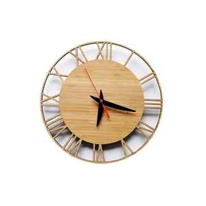 Reloj de Pared de Madera Natural con Marco Exterior de Números Romanos Cortados con Láser, Reloj Decorativo Silencioso de Estilo Rústico Moderno para Sala de Estar - Product Image 1