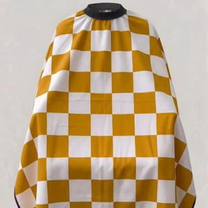 Dark Yellow White checker Polyester <b>Waterproof</b> Barber Gown with Needle Detection and Seamless Fusing Unisex - Product Image 1