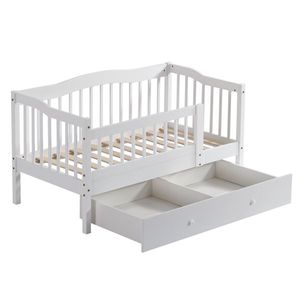 FCH White Painted Pine Toddler Bed with Bottom Drawer and Side Car Bed Vertical Fence Design for Kids - Product Image 6