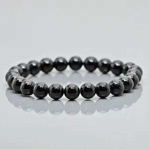 Natural Black Tourmaline Smooth Round AA Grade Gemstone Beads Stretch <b>Bracelet</b> Healing Jewelry Wholesale - Product Image 3