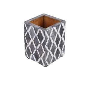 Latest White Resin Bone Inlay Pen Holder with Traditional Leaf Design <b>Square</b> Pattern Mother of Pearl Desk Organizer for Desks - Product Image 1