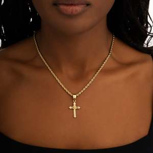 Collier avec pendentif croix plaqué or, chaîne en corde, bijoux religieux chrétiens, unisexe, à porter au quotidien - Product Image 3