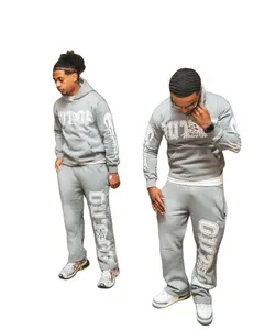 Best selling Ready to ship plus size fleece tracksuit 100% cotton with screen print sweat suit and tracksuit 2024