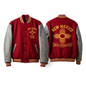 New Mexico Varsity Jacket Men's <b>Red</b> <b>Wool</b> Blend Embroidered Letterman Bomber Autumn Casual Wear - Product Image 1
