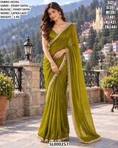 Ensemble de sari en satin Fendy de créateur haut de gamme pour les festivals, les mariages et les occasions spéciales - Product Image 6
