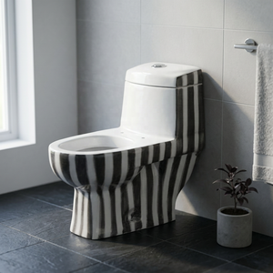 Juego completo de baño de porcelana blanco con inodoro de una pieza de cerámica de doble descarga y colores de madera ajustables - Product Image 5