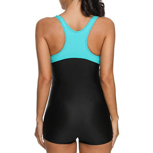 <b>Women</b> One Piece <b>Swimsuit</b> <b>With</b> <b>Shorts</b> Black And Teal Contrast Binding Quick Dry Spandex Nylon Swimwear - Product Image 6