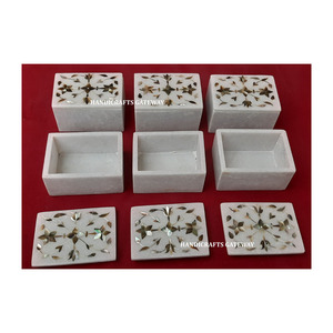 Beautiful Handmade Octagonal Shape White Marble With White On White Mother Of Pearl Inlay Jewelry Storage Gift Boxes Boxes - Product Image 5