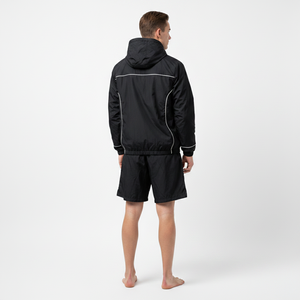 Unisex Tracksuit Set Hooded Windbreaker <b>Jacket</b> Shorts Black Polyester Sporty Autumn Casual Wear Full Length Zipper Front Logo - Product Image 3
