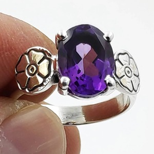 Amethyst <b>Ring</b> Handmade Sterling Silver Bezel Setting Natural Purple Oval Shape Gemstone <b>Boho</b> Jewelry February Birthstone Gift - Product Image 2