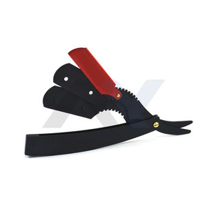 มีดโกนหนวดแบบตรงสีแดงและสีดำสำหรับร้านตัดผมมืออาชีพ - Product Image 1