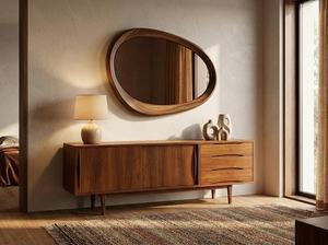 Natural Wood Handmade Eco-Friendly Modern Round Wall Mirror Home Accent - Product Image 5