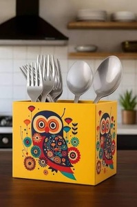 Reposacucharas de MDF esmaltado hecho a mano de ILAHI, decoración de cocina, Uttar Pradesh, solo lavar a mano, no apto para lavavajillas/microondas/horno - Product Image 4