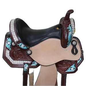 Sillín de caballo occidental de buena calidad, sillín de cuero de vaquero Western Pleasure Trail con árbol de madera para montar a caballo, sillín de caballo - Product Image 5